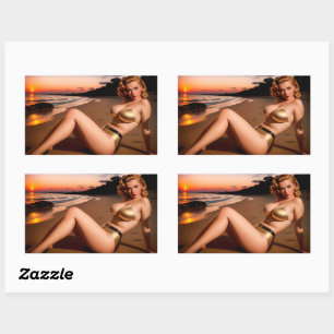 Girl in the Golden Bikini Rectangular Sticker