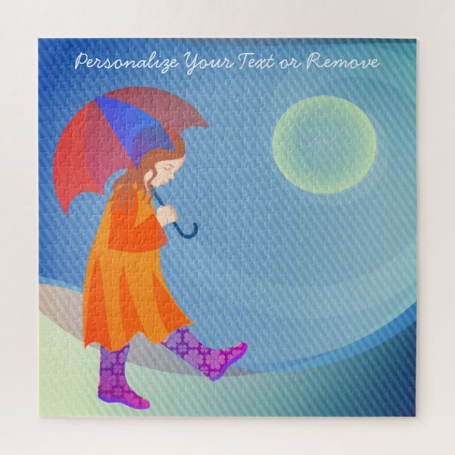  Girl In The Rain Modern Colourful Cute Custom Tex Jigsaw Puzzle (Vertical)