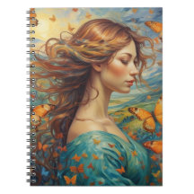 Girl in the Wind with Butterflies Notebook