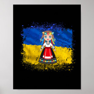 Girl In Ukrainian National Dress Ukraine Flag Poster