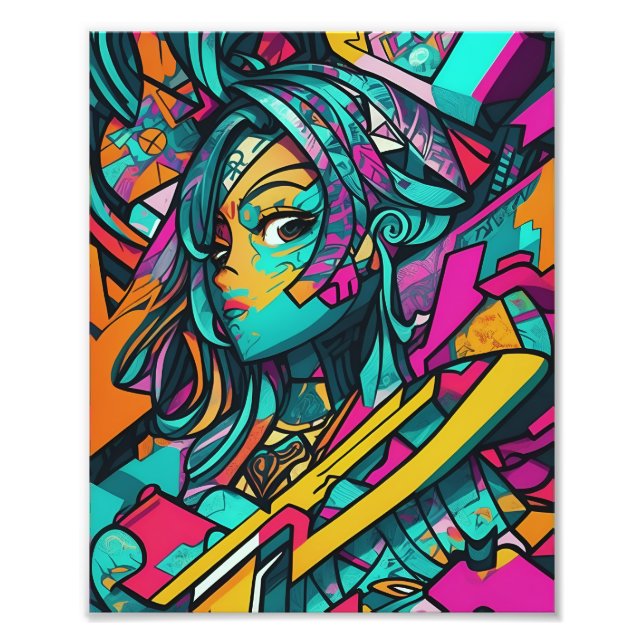 Girl In Urban WallStyle - AI Art Photo Print (Front)