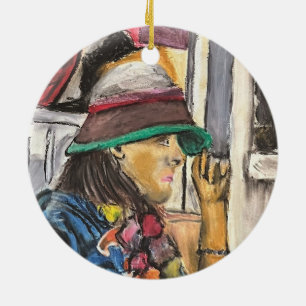Girl in Vivid Hat Ceramic Tree Decoration