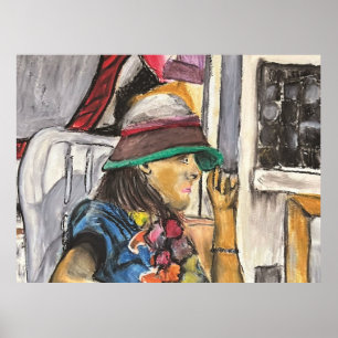 Girl in Vivid Hat Poster