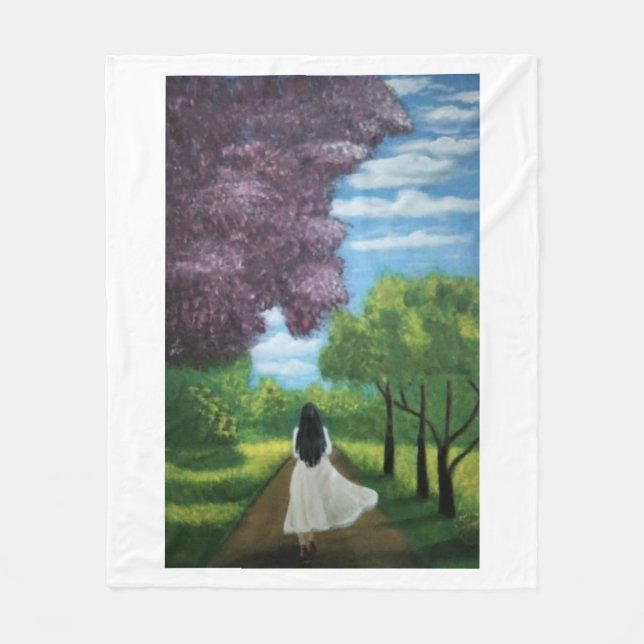 Girl in White Dress Fleece Blanket (Front)