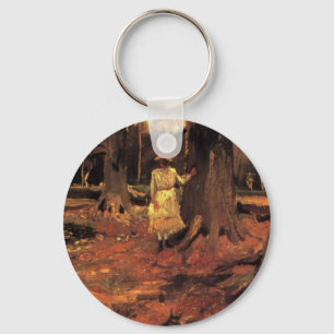 Girl in White in the Woods by Vincent van Gogh Key Ring