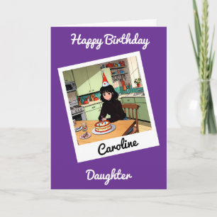 girl instant photo colouring birthday card