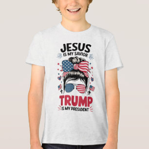 Girl Jesus My Saviour Trump President Christian Wo Tri-Blend Shirt