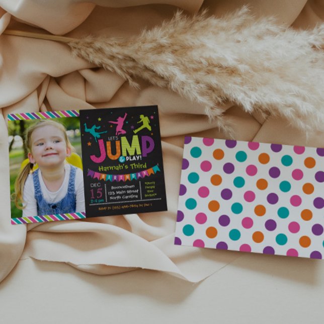 Girl Jump & Play Bounce House Birthday Invitations (Creator Uploaded)