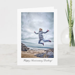 Girl Jumping For Joy - Happy Anniversay Darling Card