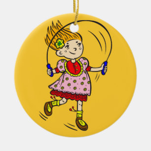 Girl Jumping Rope Ceramic Tree Decoration