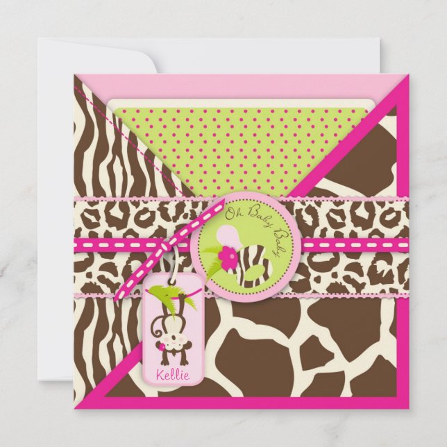 Girl Jungle Monkey Safari Baby Shower Invitation (Front)
