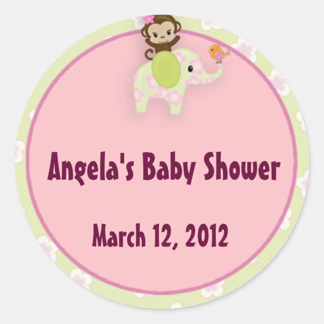 Girl Jungle Safari Animal Baby Shower Classic Round Sticker (Front)