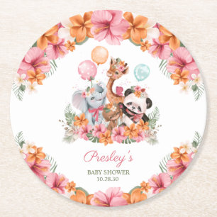 Girl Jungle Safari Round Paper Coaster