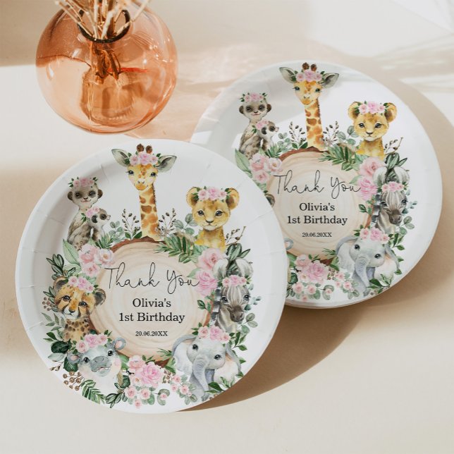 Girl Jungle Safari Wild Animals Birthday Favour Paper Plate (Creator Uploaded)