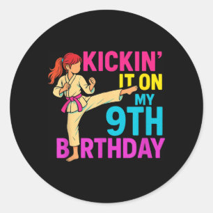 Girl Karate Taekwondo Kickin 9th Birthday Martial Classic Round Sticker