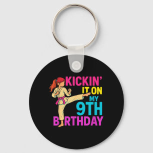 Girl Karate Taekwondo Kickin 9th Birthday Martial Key Ring