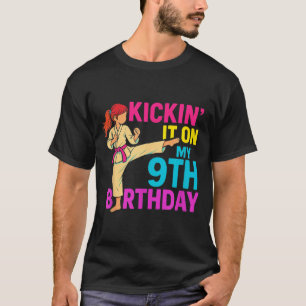 Girl Karate Taekwondo Kickin 9th Birthday Martial T-Shirt