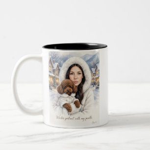 Girl kissing Poodle Puppy–Poodle Mom Two-Tone Coffee Mug