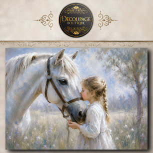 Girl Kissing White Horse Decoupage Tissue Paper