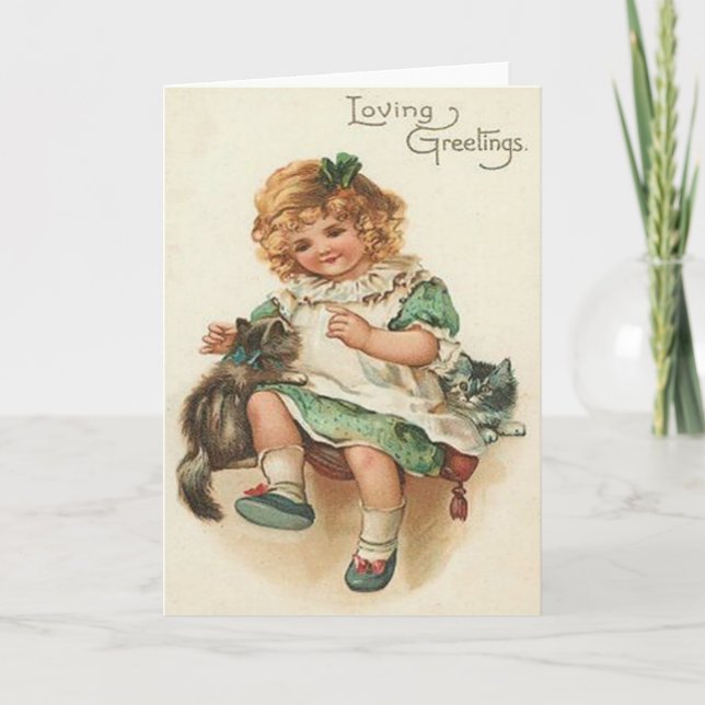 Girl Kitten Cat Birthday Card (Front)