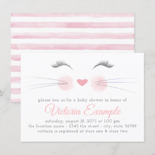 Girl Kitten Face Watercolor Baby Shower Invitation