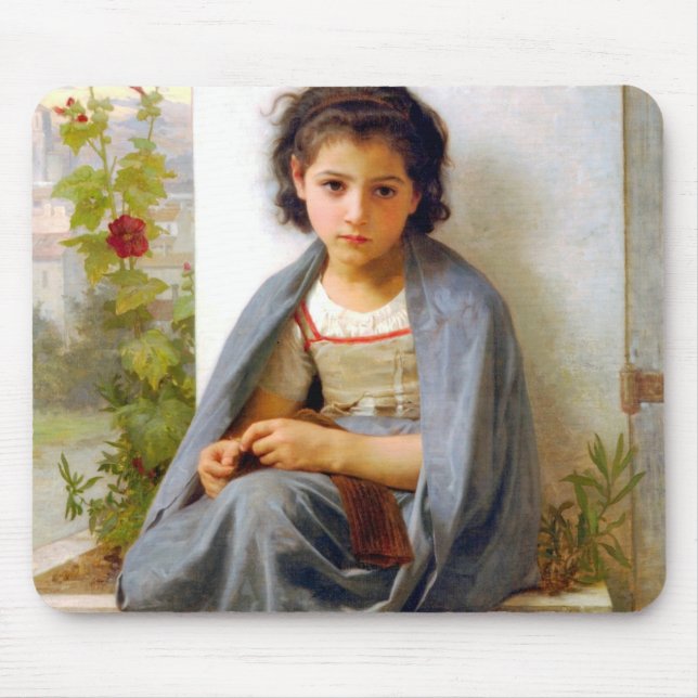 Girl Knitting, Bouguereau Mouse Pad (Front)