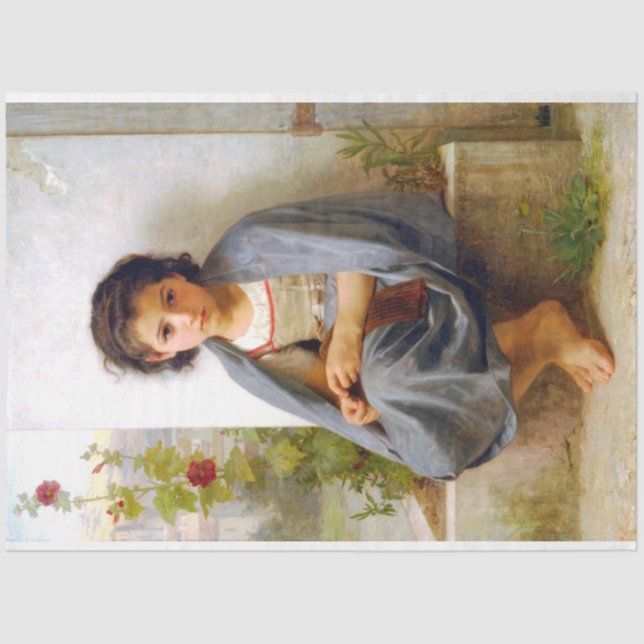 Girl Knitting, Bouguereau Tissue Paper (Front)