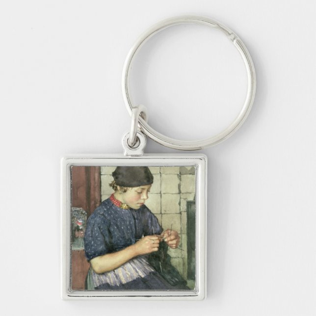 Girl Knitting Key Ring (Front)