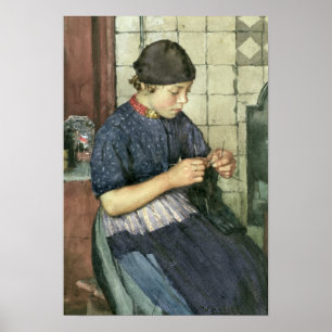 Girl Knitting Poster