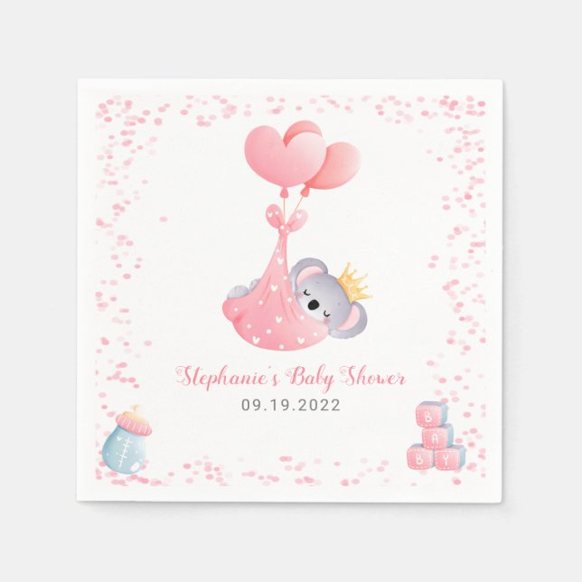 Girl Koala Bear Pink Baby Shower Napkin (Front)