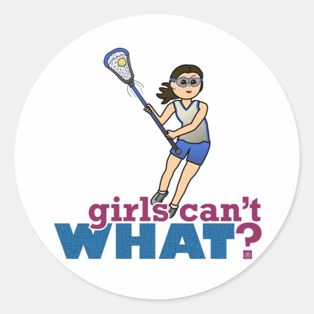 Girl Lacrosse Player in Blue Classic Round Sticker (Front)