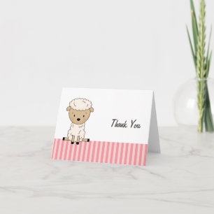 Girl Lamb Baby Shower Pink Stripe Thank You Card