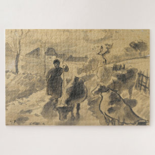Girl Leading a Herd of Cows Along a Road –Pissarro Jigsaw Puzzle