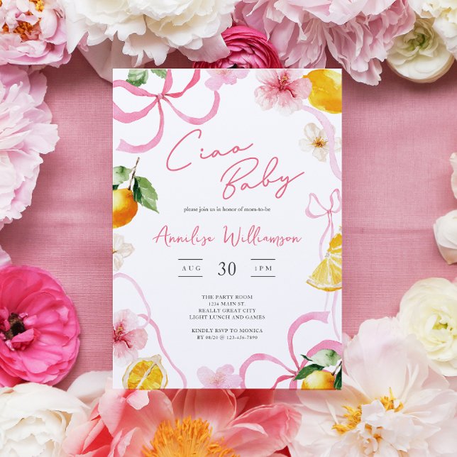 Girl Lemon Ciao Baby Italian Baby Shower Invitation (Girls Ciao Baby Lemon Italian Baby Shower Invitation)