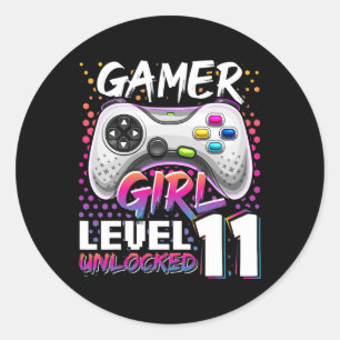 Girl Level 11 Unlocked Video Game 11th Birthday Gi Classic Round Sticker
