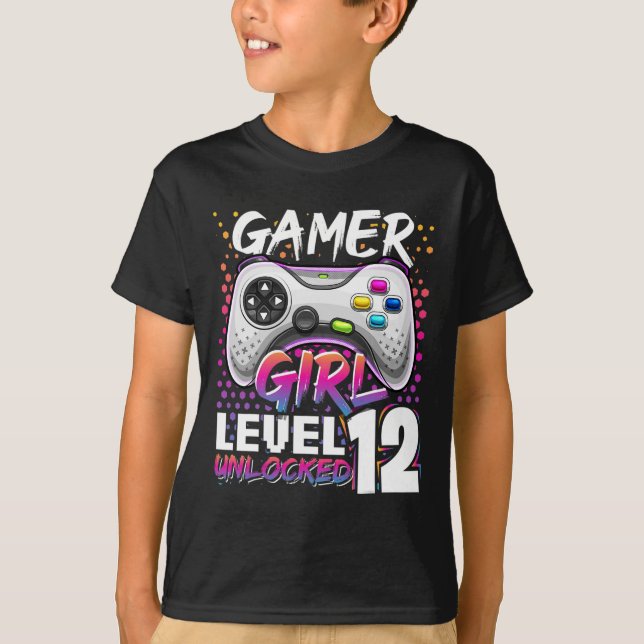Girl Level 12 Unlocked Video Game 12th Birthday Gi T-Shirt (Front)