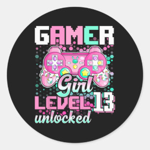 Girl Level 13 Unlocked Video Game 13th Birthday Gi Classic Round Sticker