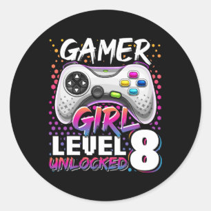 Girl Level 8 Unlocked Video Game 8th Birthday Gift Classic Round Sticker