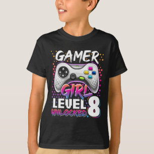 Girl Level 8 Unlocked Video Game 8th Birthday Gift T-Shirt