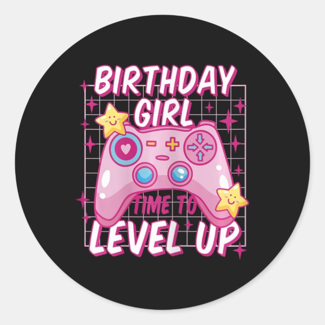Girl Level Unlocked Video Game Birthday Gift Girls Classic Round Sticker (Front)