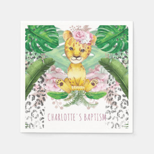 Girl Lion Illustration Safari Baptism I Birthday Napkin