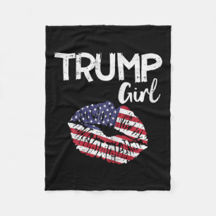 Girl Lips Usa Flag Pro Vote For Donald 2020 Gop Gi Fleece Blanket