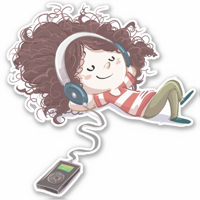 Girl Listening to Music Cartoon (Front)