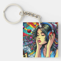 Girl Listening to Music on Headphones Psychedelic