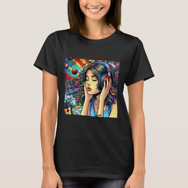 Girl Listening to Music on Headphones Psychedelic T-Shirt (Front)
