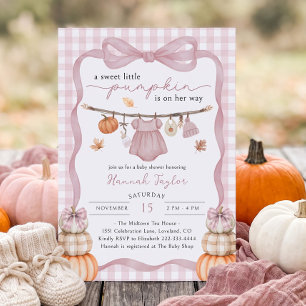 Girl Little Pumpkin Clothesline Fall Baby Shower Invitation