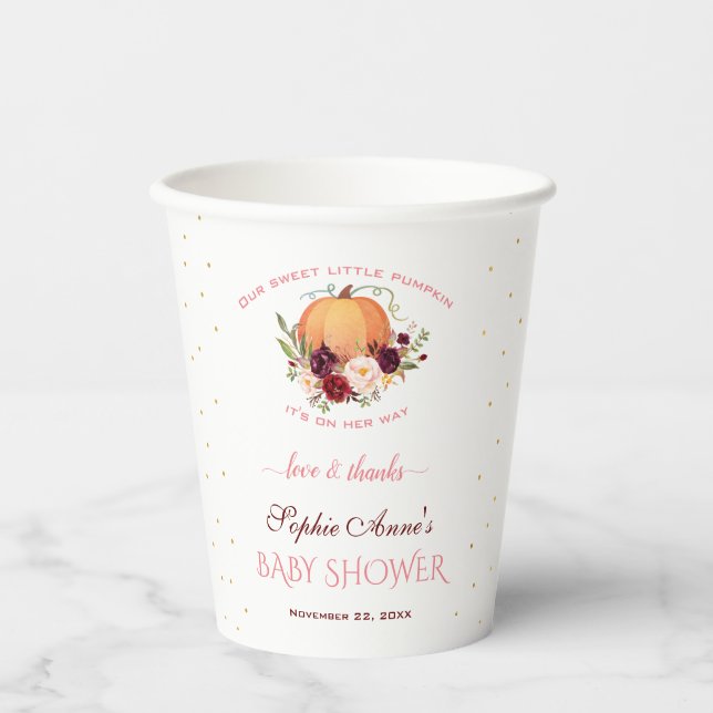 Girl Little Pumpkin Thanksgiving Baby Shower  Paper Cups (Front)