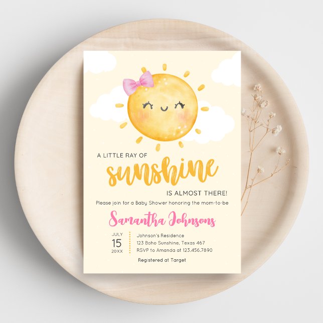 Girl Little Ray of Sunshine Baby Shower Invitation (Little Ray of Sunshine Boho Baby Shower Invitation)