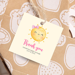 Girl Little Ray of Sunshine Baby Shower Square Favour Tags
