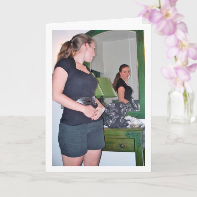 Girl Looking in Mirror Portrait Card (Orchid)